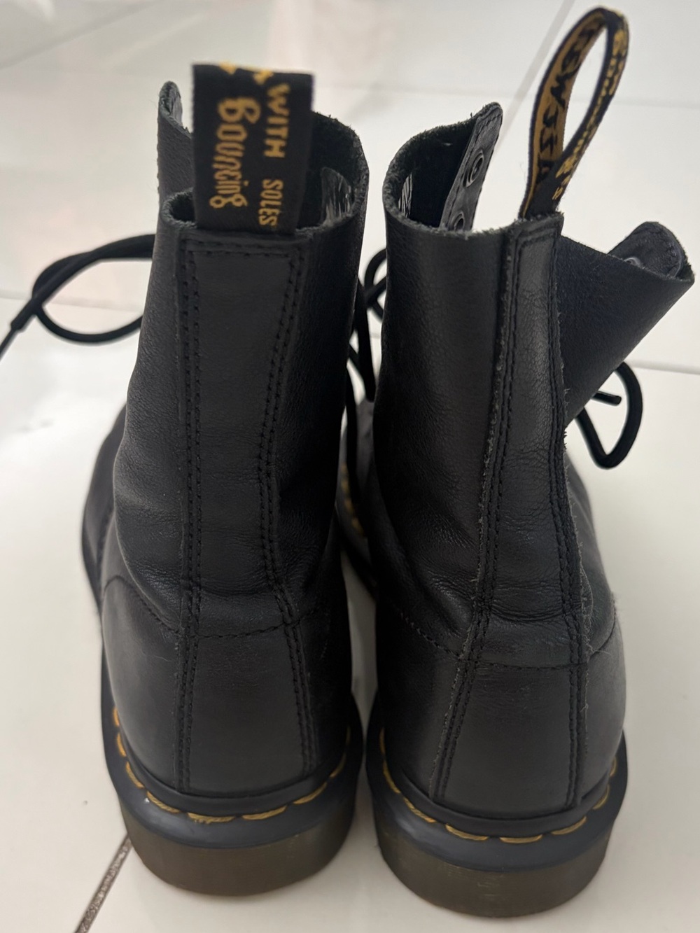 Black Leather Lace-Up Women's Combat Boots - Picture 2 of 9